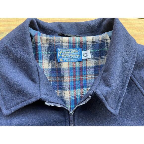 Vintage Pendleton 100% Virgin Wool navy Bomber Lined Jacket. Plaid Lined. LARGE. - Picture 2 of 10